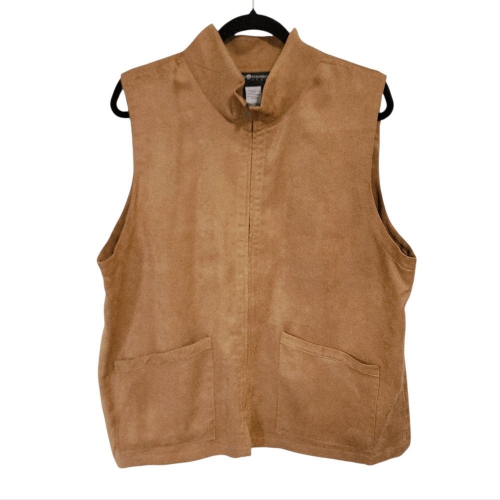 Vintage Sag Harbor Vest XL Tan Vegan Suede Zip Western Boho